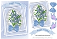 pretty blue flowers on lace with butterflies & bow A5