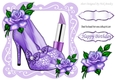 pretty purple sparkle shoes with lipstick and rose in lace frame 8x8