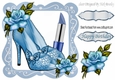 pretty blue sparkle shoes with lipstick and rose in lace frame 8x8