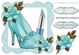 pretty turq sparkle shoes with lipstick and rose in lace frame 8x8