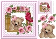 fuzzy bear in the window with flowers on lace 8x8