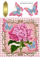 Pink Gingham, pink butterflies with pink Hydrangeas 8x8
