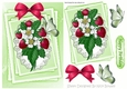 Strawberries and white flowers on lace stackers with butterflies