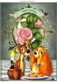 Candlelight supper with cute pair of dogs, with pink roses A4