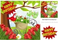 spring is here! with flower wheel barrow and red tulips, 8x8