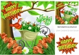 spring is here! with flower wheel barrow and peach tulips, 8x8