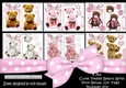 6 Cute teddy bears with pink bows on A5 tags bumper kit