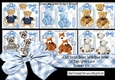 6 Cute teddy bears with blue bows on A5 tags bumper kit