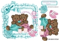 Lovely twin teddies in turq satin frill frame with bows double trouble 8x8