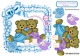 Lovely twin teddies in blue satin frill frame with bows double trouble 8x8