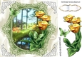 Pretty woodland with brook , yellow tulips & butterflies 8x8