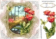 Pretty woodland with brook , red tulips & butterflies 8x8