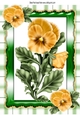 pretty yellow pansies in ornate frame with gingham A4