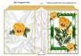 pretty yellow pansies in ornate frame with gingham folded book