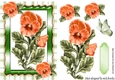 pretty peach pansies in ornate frame with gingham A5