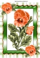 pretty peach pansies in ornate frame with gingham A4