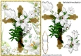 pretty white lilies, gold cross with white dove for sympathy