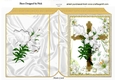 pretty white lilies gold cross with white dove for sympathy, folded book