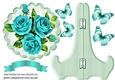 Pretty turq roses with butterflies on lace plate & stand