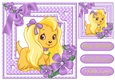 Cute puppy in purple bows with flowers 8x8