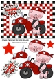 Red Biker, Pig in Skull helmet in chequered frame A5