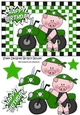 Green Biker, Pig in Skull helmet in chequered frame A5
