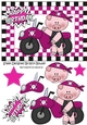 Pink Biker, Pig in Skull helmet in chequered frame A5
