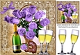 Chocolate Heart with purple roses & champagne 8x8
