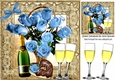 Chocolate Heart with blue roses & champagne 8x8