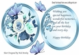 Painted blue & turq roses with blue butterflies topper and insert with verse