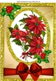 Pretty Red Poinsettias in gold glitter frame with holly A4