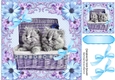 Cute Kittens in a basket in lilac floral frame with bows 8x8
