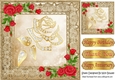Pretty Decorative Gold Rose with diamonds, and red roses 8x8