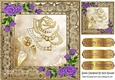 Pretty Decorative Gold Rose with diamonds, and purple roses 8x8