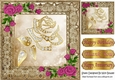 Pretty Decorative Gold Rose with diamonds, and pink roses 8x8