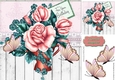 peach roses with butterflies  in a vase and wood effect 8x8