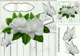 white roses with white butterflies and wood effect 8x8