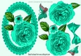 turq roses in gingham oval scalloped frame with butterflies