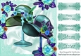 pretty turq hats  on stands with flowers 8x8