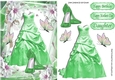 pretty green party dress & shoes in floral frame A5