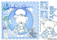 Cuddly teddy with his blanket, bottle on bib, in frame 8x8