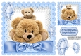 lovely cuddly teddies on lace and blue bow 8x8