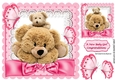 lovely cuddly teddies on lace and pink bow 8x8