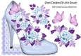 Lilac shoe with painted roses over the edge with butterflies