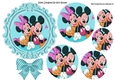 Cute minnie and mouse in ornate frame pyramids with turq dotty bow