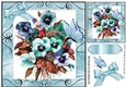 Pretty shades of blue pansies with butterfly 8x8