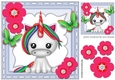 Pretty rainbow unicorn with butterflies and pink flowers 8x8