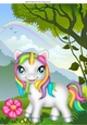 Gorgeous little rainbow unicorn in the meadow with rainbow A4