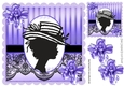 Classy silhouette lady in hat with purple flowers & black lace 8x8