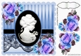 pretty black cameo with blue shades of roses  & black lace 8x8
